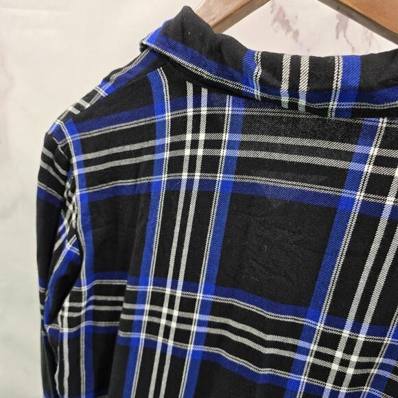 Anthropologie Shirt Womens Small Button Up Plaid Black Blue Sanctuary - Picture 7 of 12